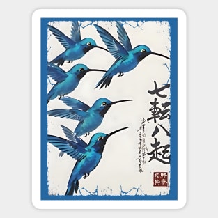 Beautiful Blue Hummingbirds of Happiness Japanese style art Magnet